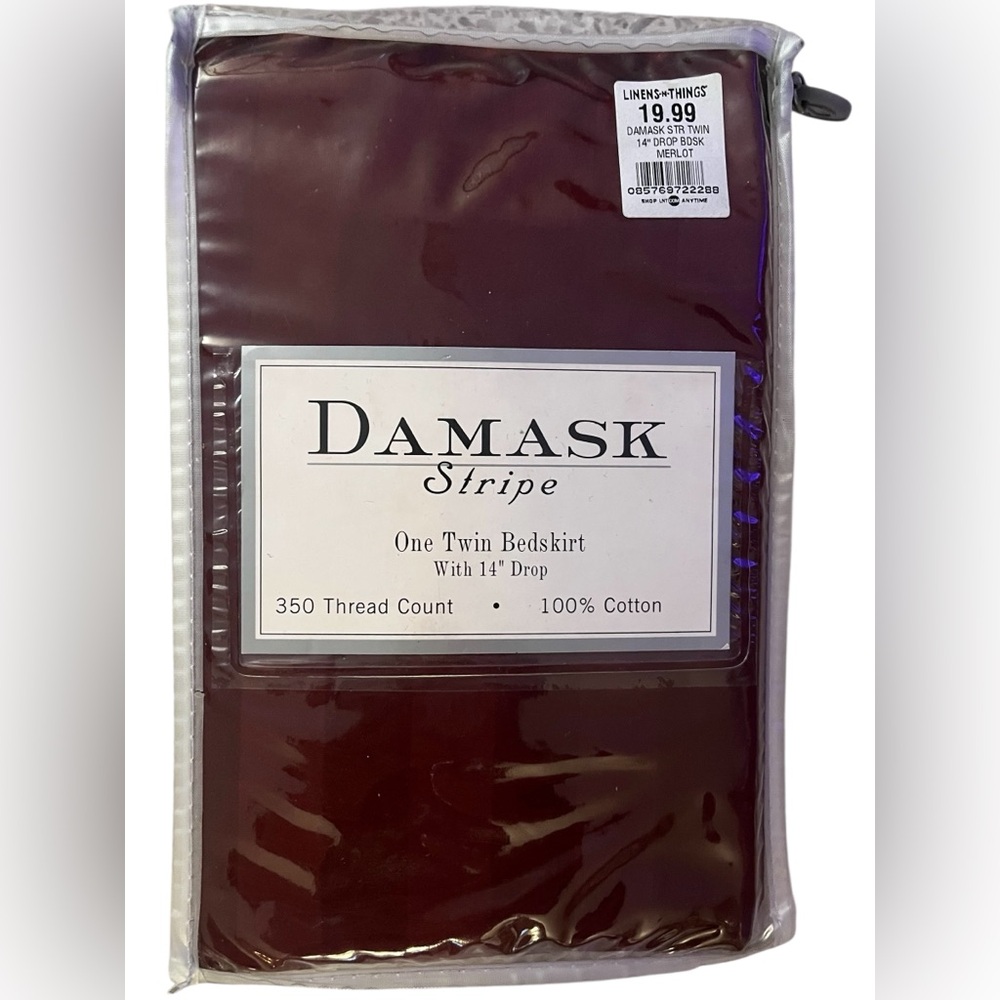 New with Tags Damask Stripe Twin Bedskirt in Rich Merlot